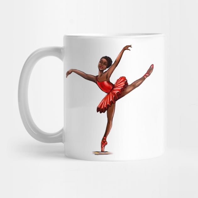 Ballet in red pointe shoes 4 - ballerina doing pirouette in red tutu and red shoes  - brown skin ballerina by Artonmytee